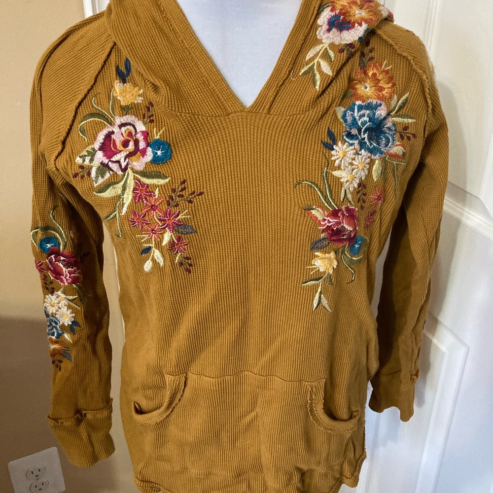 Johnny Was Embroidered Thermal Hoodie Sweater Top for Women